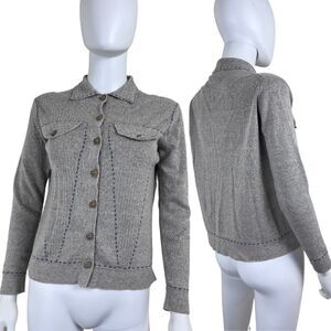 Vintage Women Size XS Beige Knit Linen Cotton Minimalist Cardigan Sweater Preppy